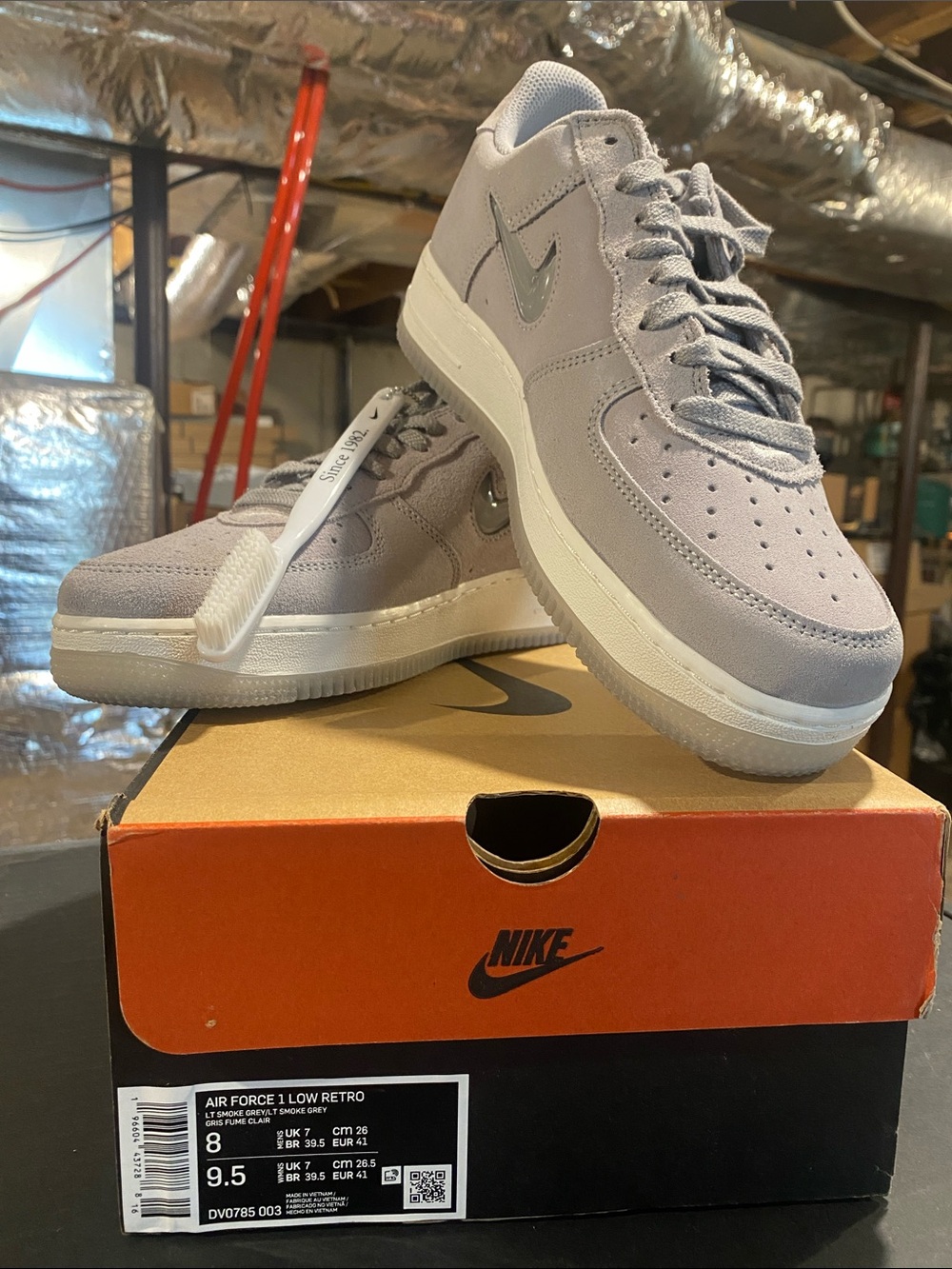 Nike Men's Air Force 1 Low Retro in Light Gray Suede